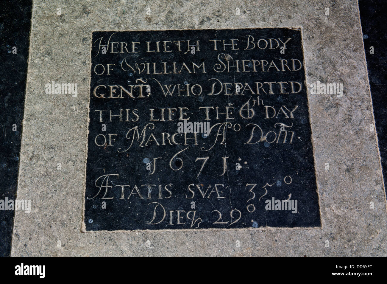 Floor memorial plaque in St. Michael`s Church, Barford St. Michael, Oxfordshire, England, UK Stock Photo